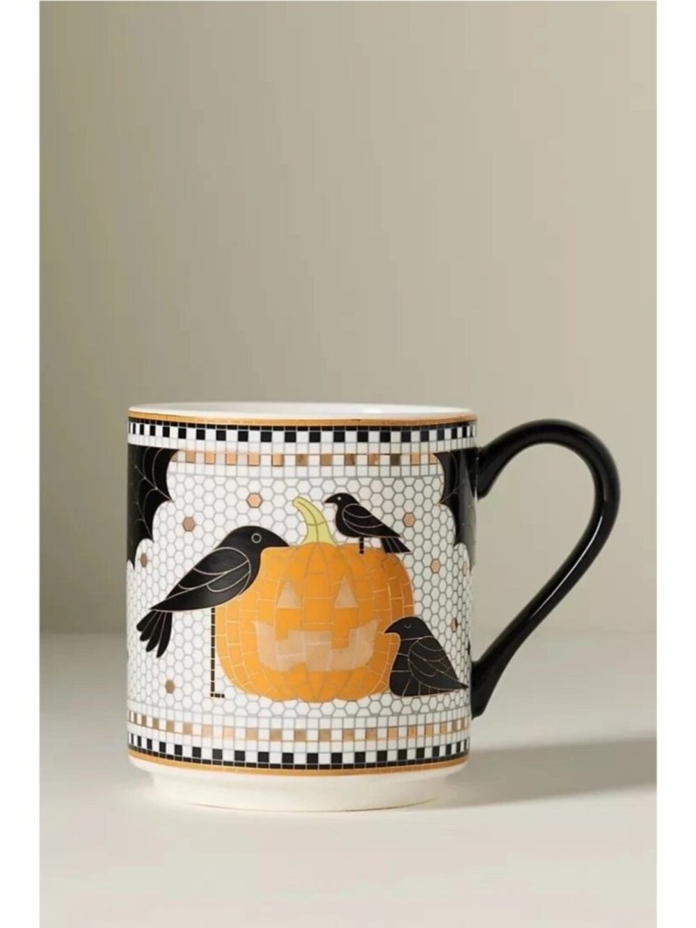 Anthropologie Bistro Tile Mug Halloween Jack O Lantern Pumpkin New